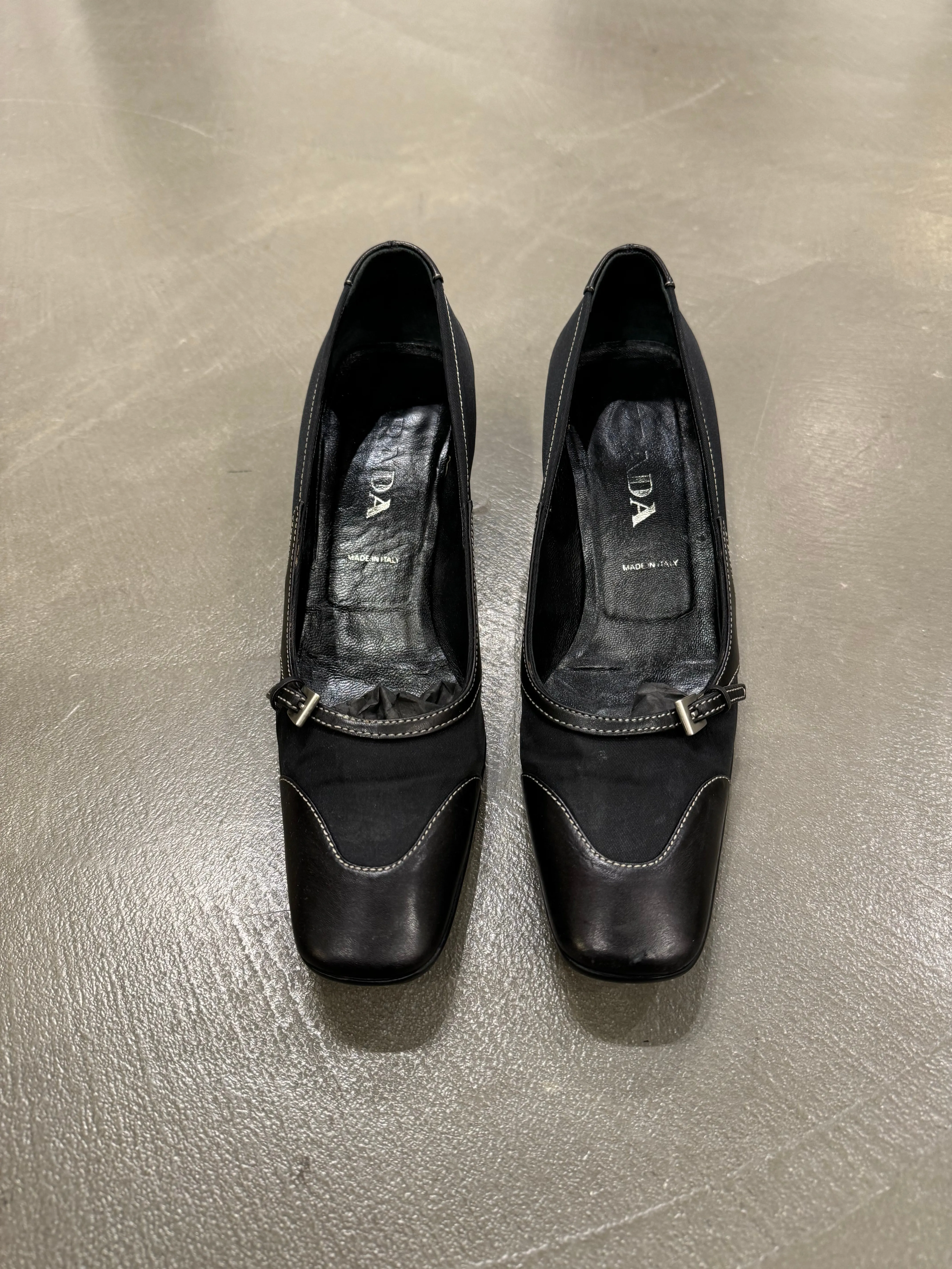 2000s Prada kitten heels nylon and leather