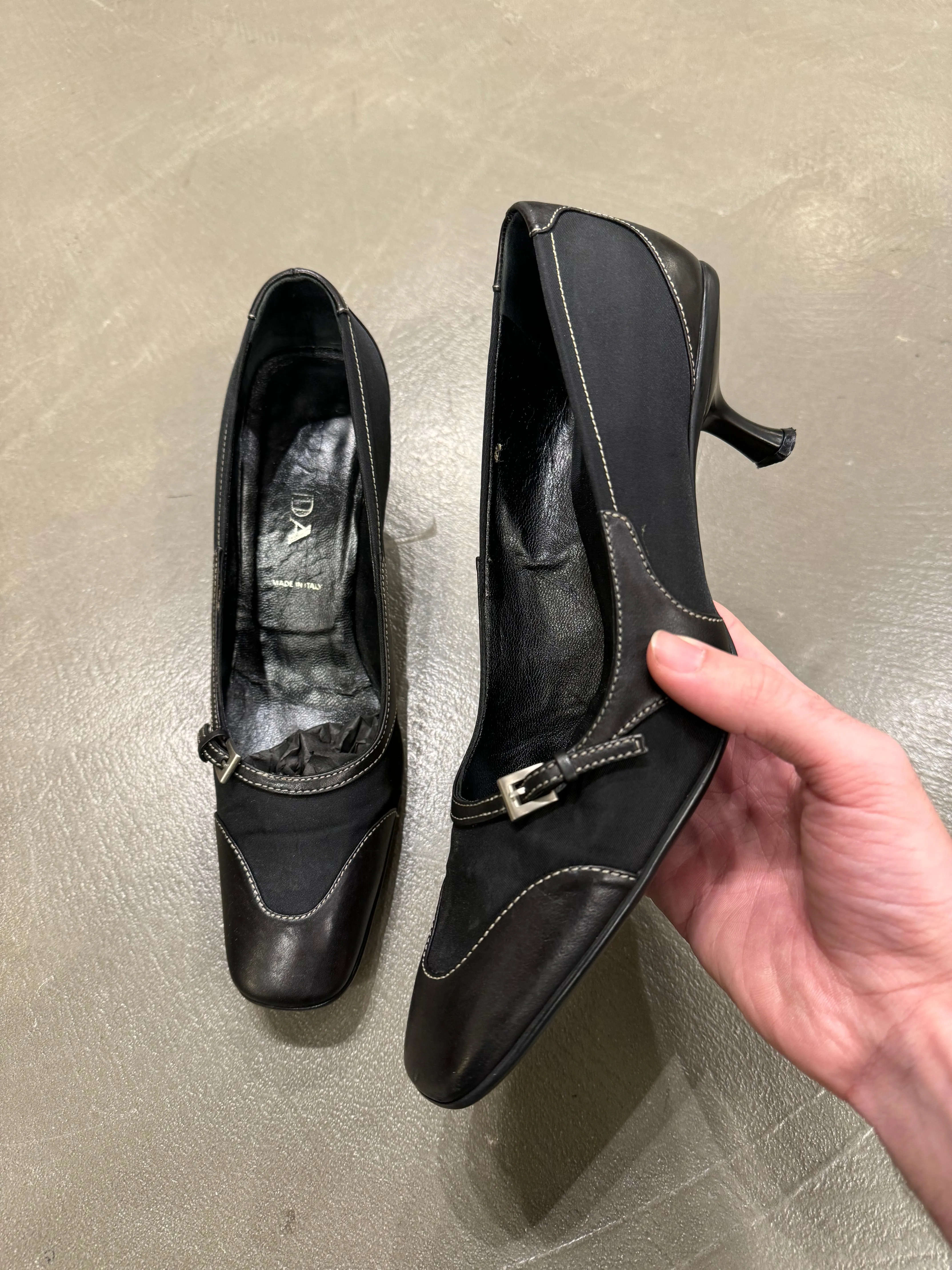 2000s Prada kitten heels nylon and leather