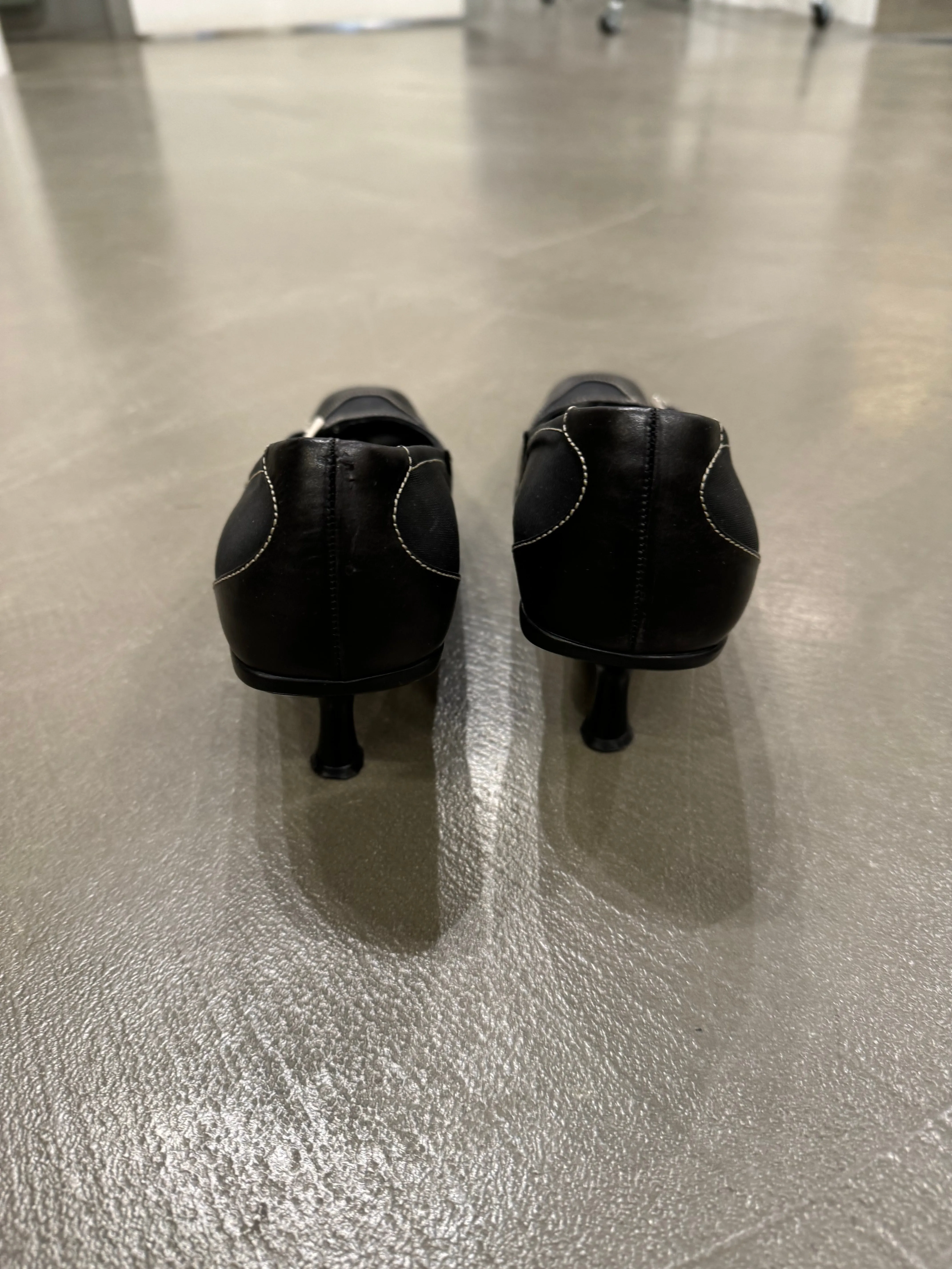 2000s Prada kitten heels nylon and leather