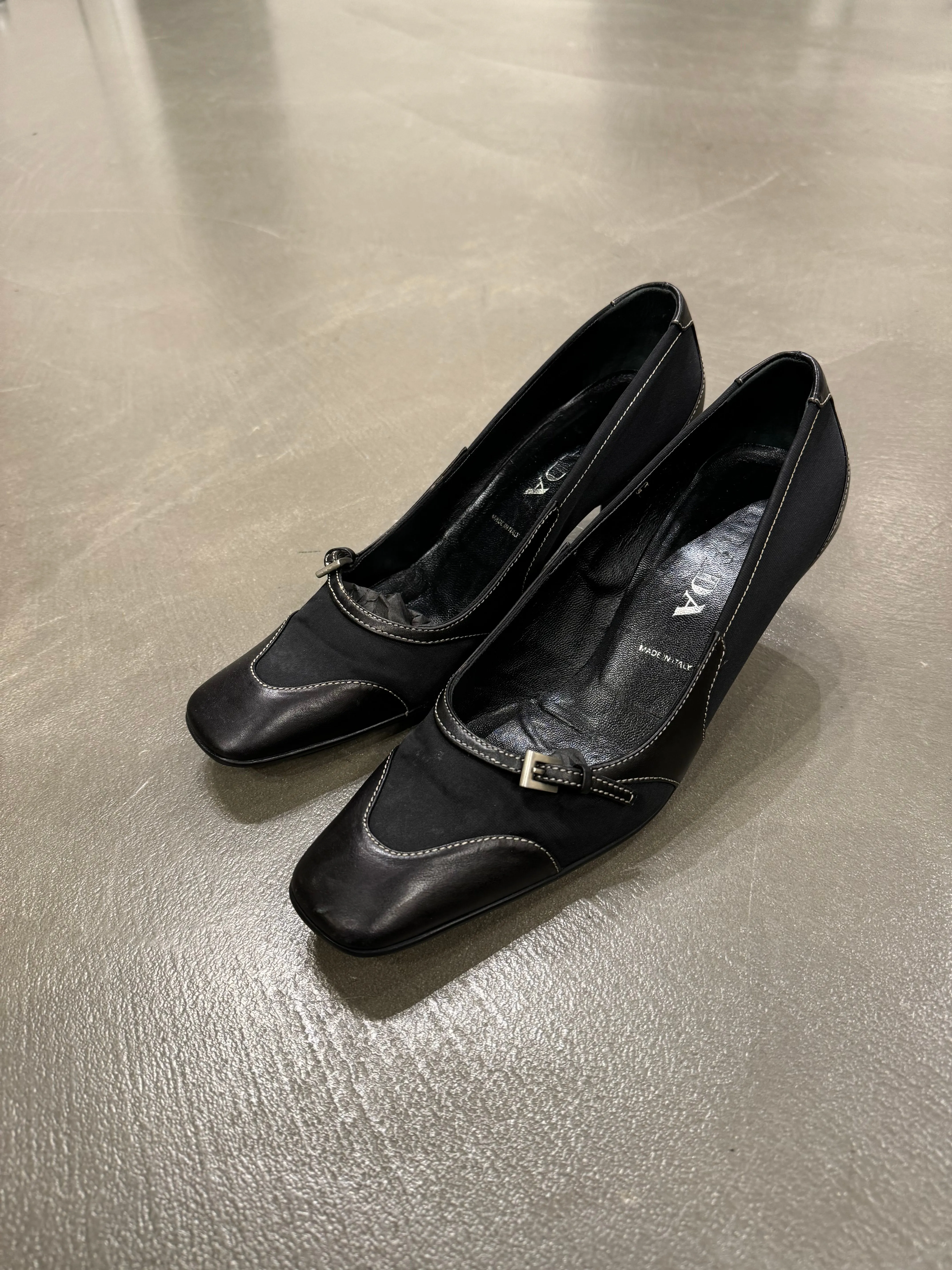 2000s Prada kitten heels nylon and leather