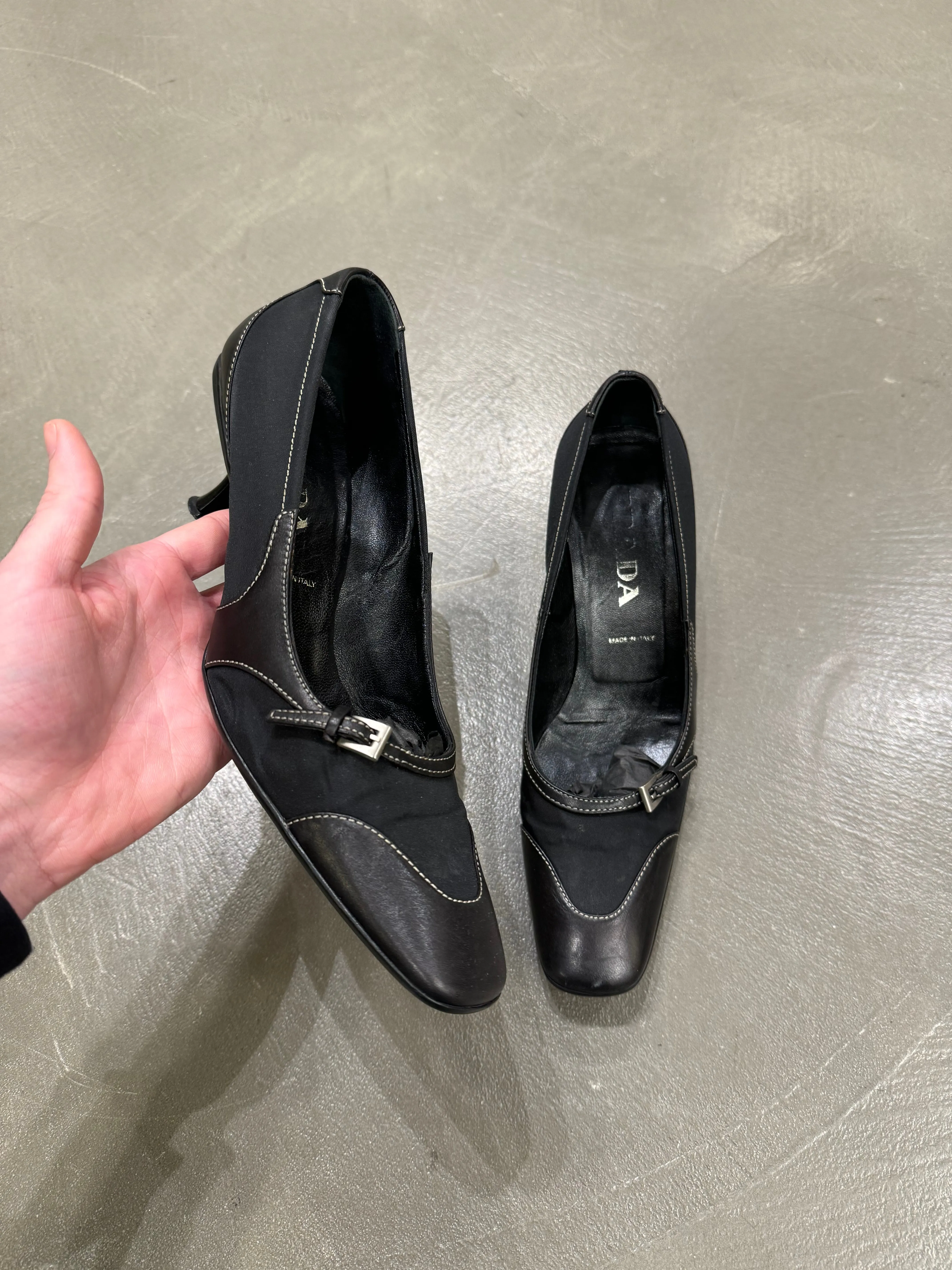 2000s Prada kitten heels nylon and leather