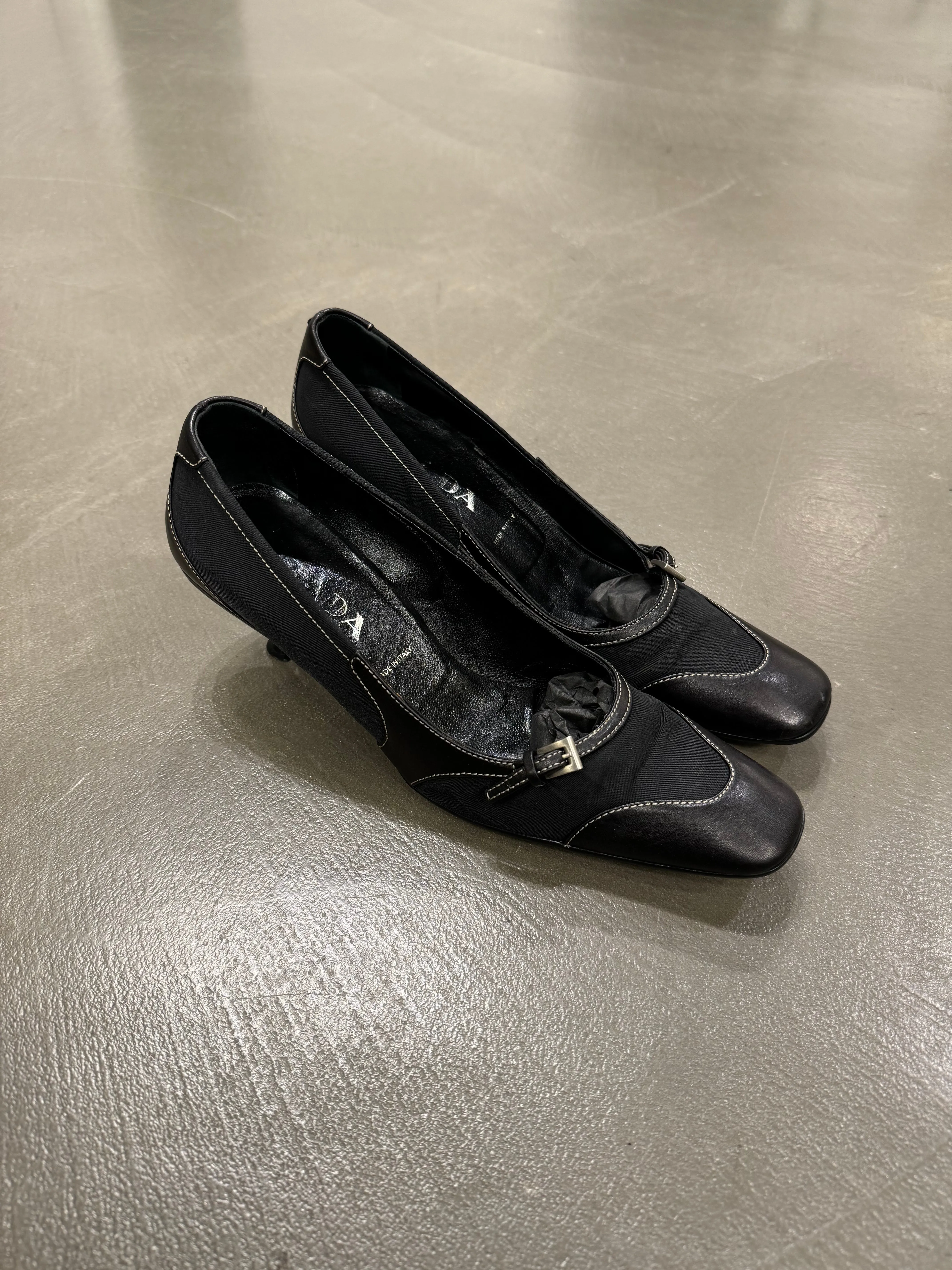 2000s Prada kitten heels nylon and leather