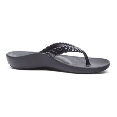 Aetrex Vicki Black Gloss Women's Flipflops