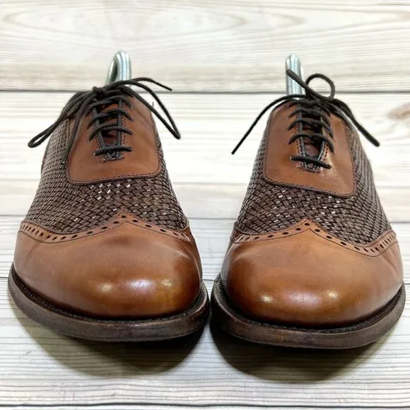 Allen Edmonds Hampstead Mens 10B Wingtip Oxfords Brown Leather Woven Dress Shoes
