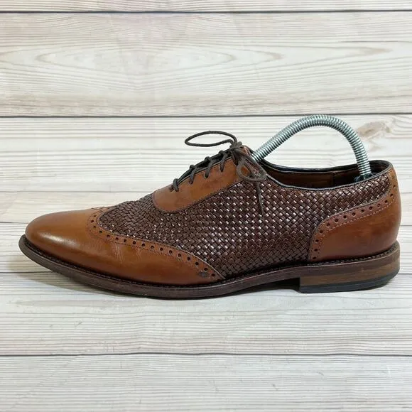 Allen Edmonds Hampstead Mens 10B Wingtip Oxfords Brown Leather Woven Dress Shoes