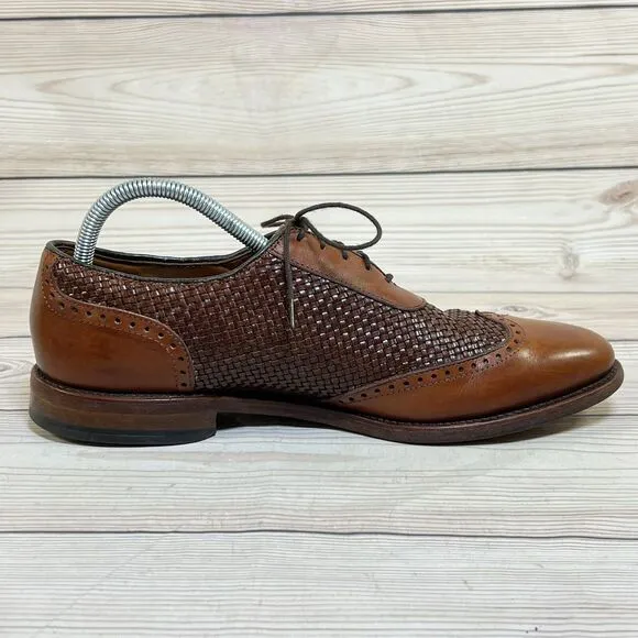 Allen Edmonds Hampstead Mens 10B Wingtip Oxfords Brown Leather Woven Dress Shoes