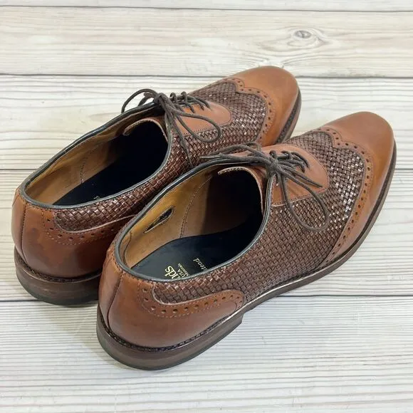 Allen Edmonds Hampstead Mens 10B Wingtip Oxfords Brown Leather Woven Dress Shoes