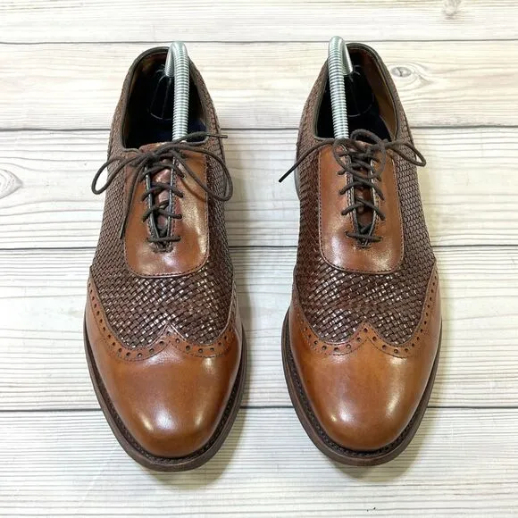 Allen Edmonds Hampstead Mens 10B Wingtip Oxfords Brown Leather Woven Dress Shoes