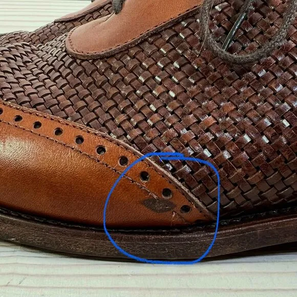 Allen Edmonds Hampstead Mens 10B Wingtip Oxfords Brown Leather Woven Dress Shoes