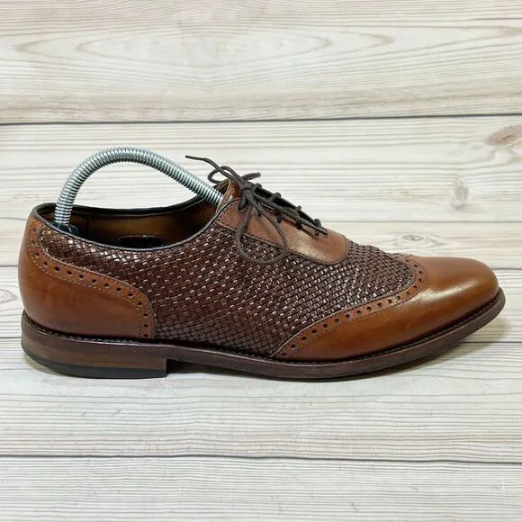Allen Edmonds Hampstead Mens 10B Wingtip Oxfords Brown Leather Woven Dress Shoes