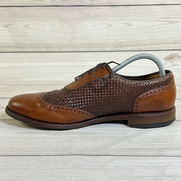 Allen Edmonds Hampstead Mens 10B Wingtip Oxfords Brown Leather Woven Dress Shoes