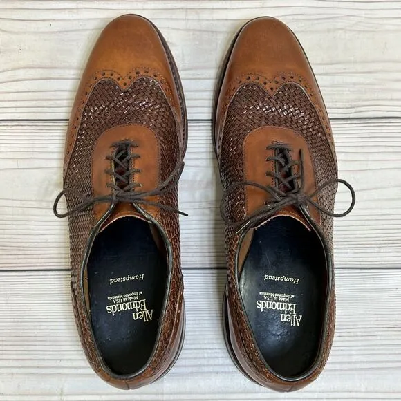 Allen Edmonds Hampstead Mens 10B Wingtip Oxfords Brown Leather Woven Dress Shoes