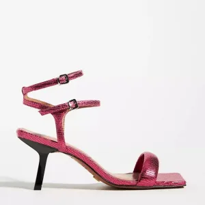 ANTHROPOLOGIE VICENZA SEXY  STRAPPY SANDLE  METALLIC PINK KITTEN HEEL