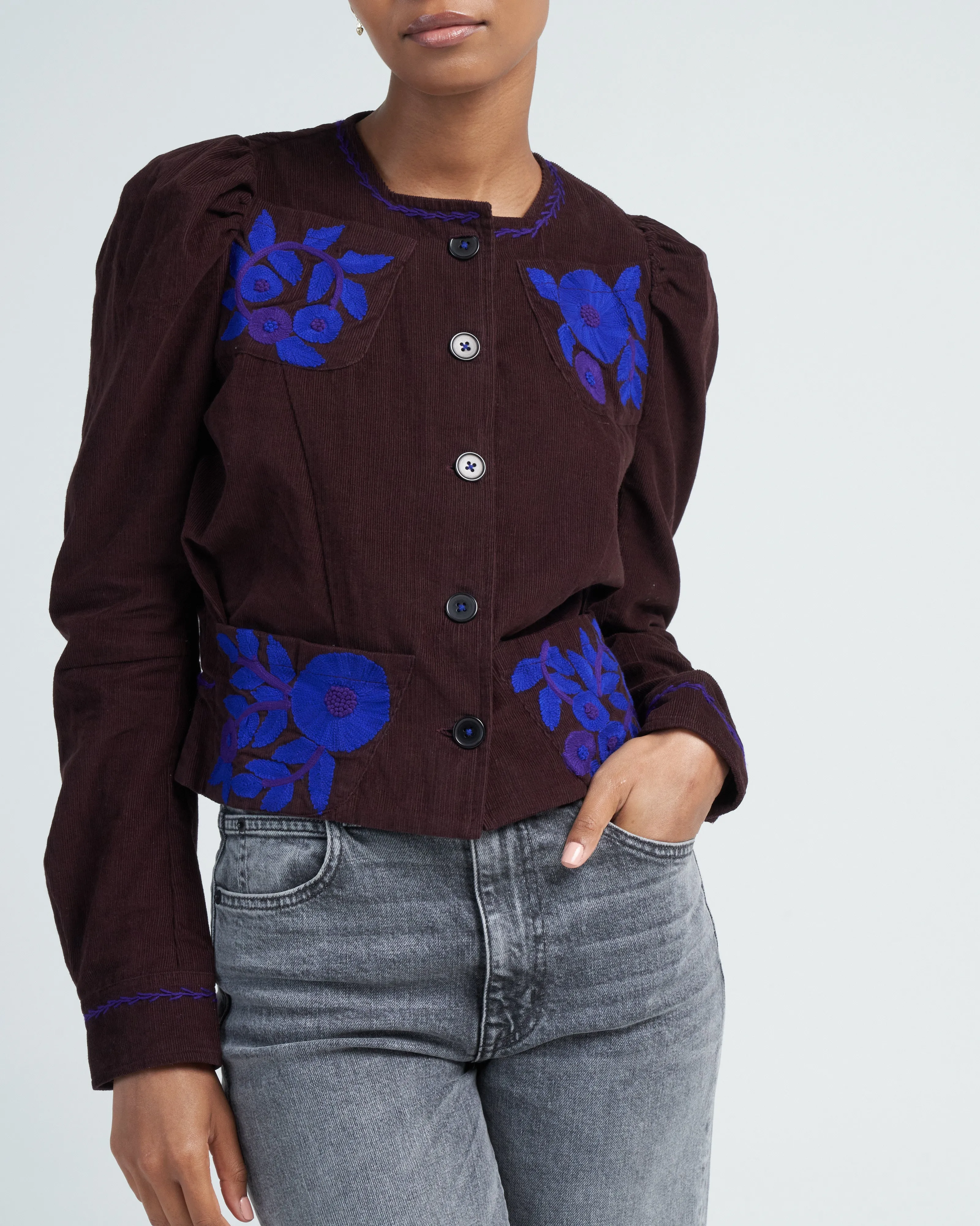 arabella top - chocolate/cobalt purple