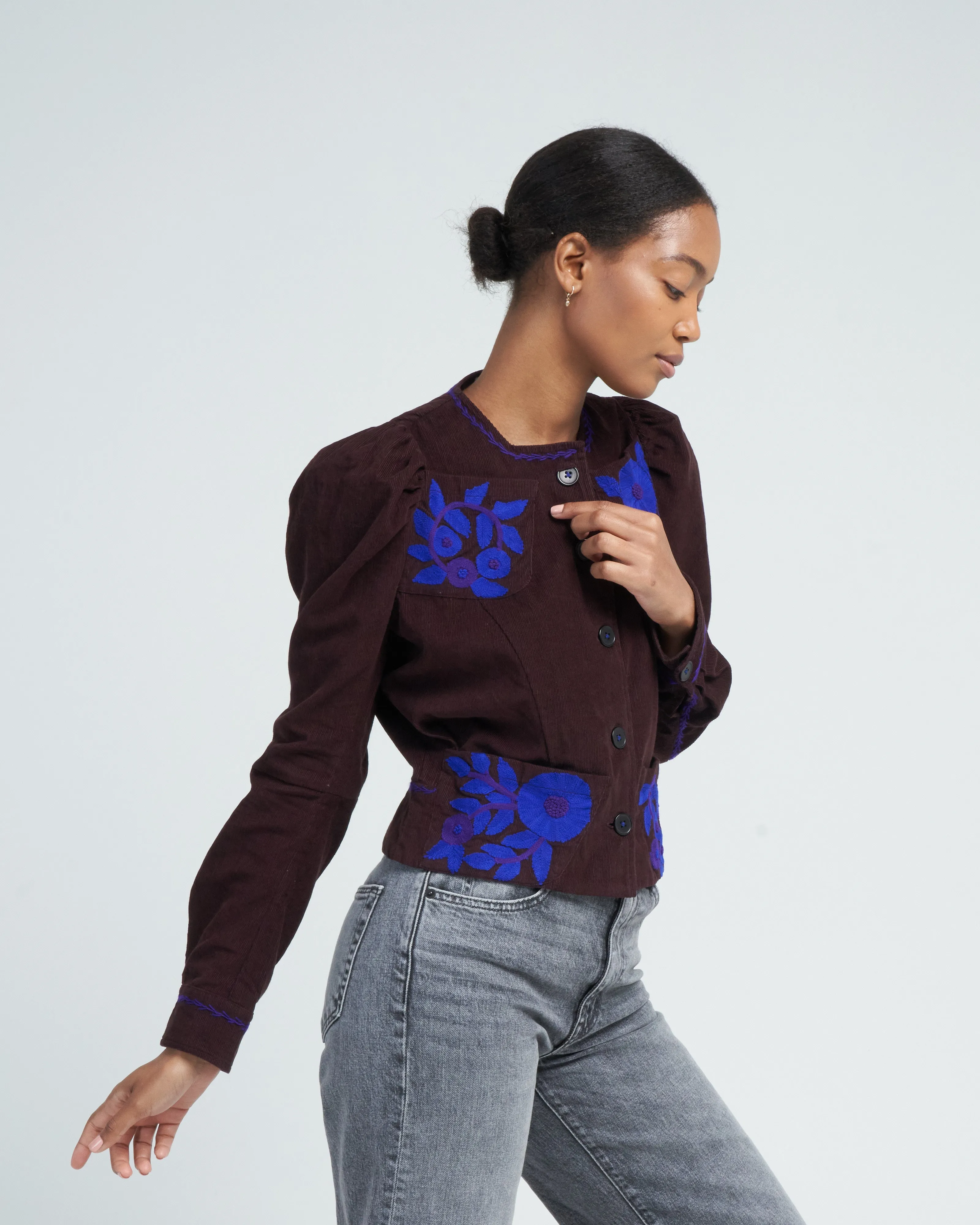 arabella top - chocolate/cobalt purple