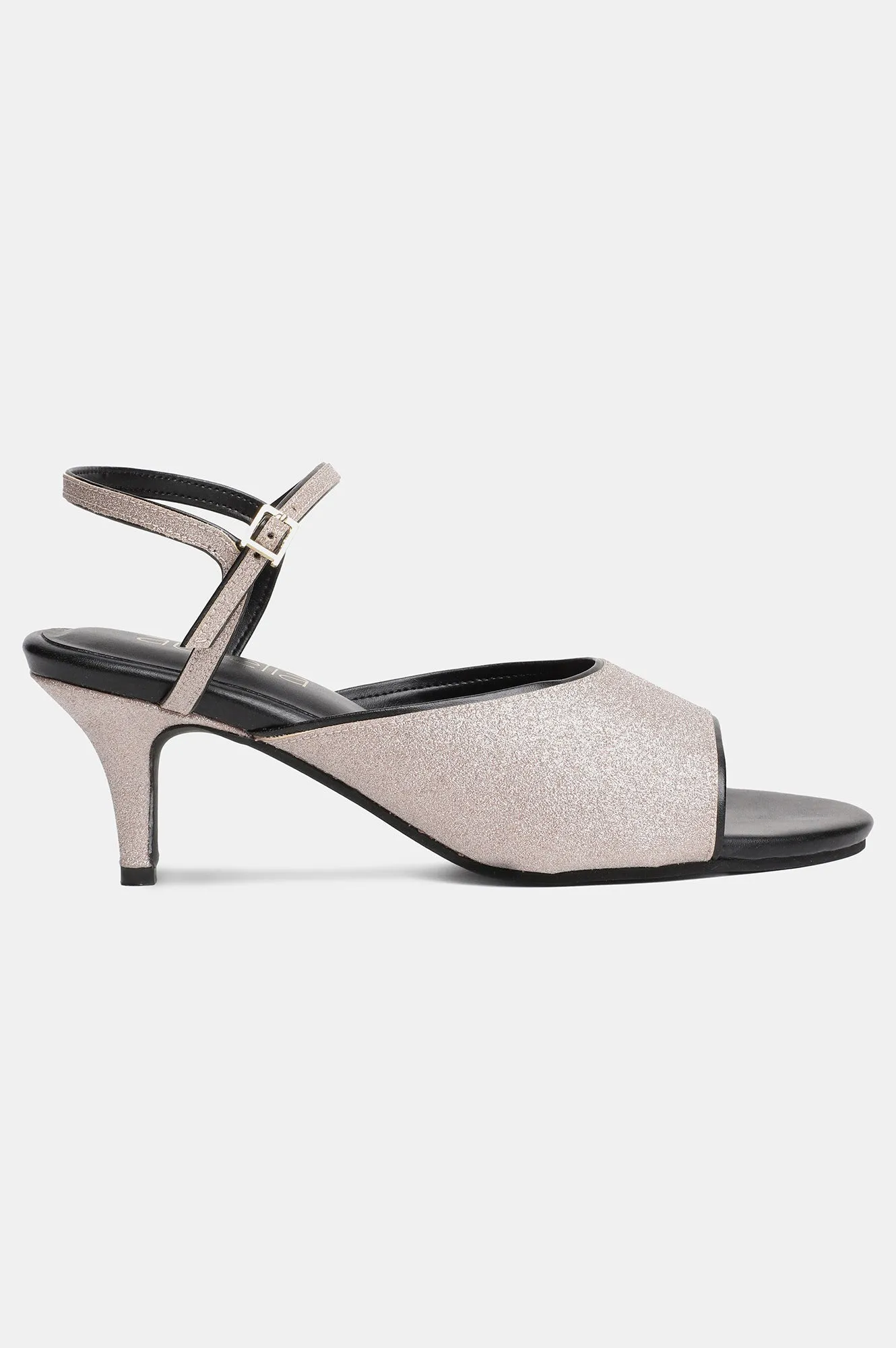 Aurelia Glitter Gold Glitter Square Kitten Heel