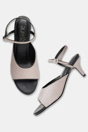 Aurelia Glitter Gold Glitter Square Kitten Heel