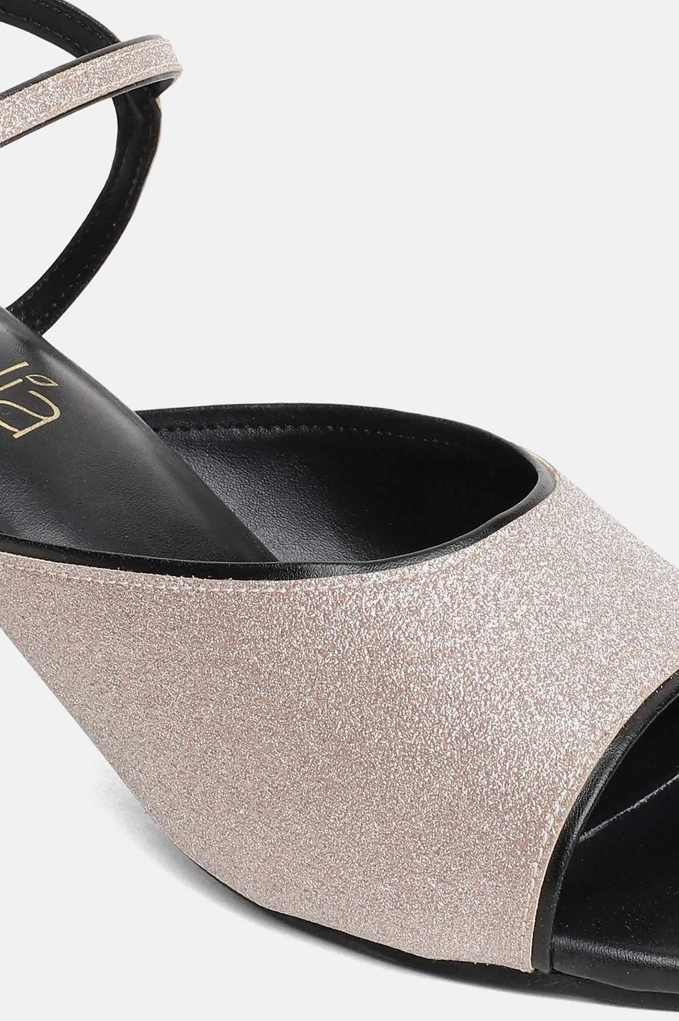 Aurelia Glitter Gold Glitter Square Kitten Heel