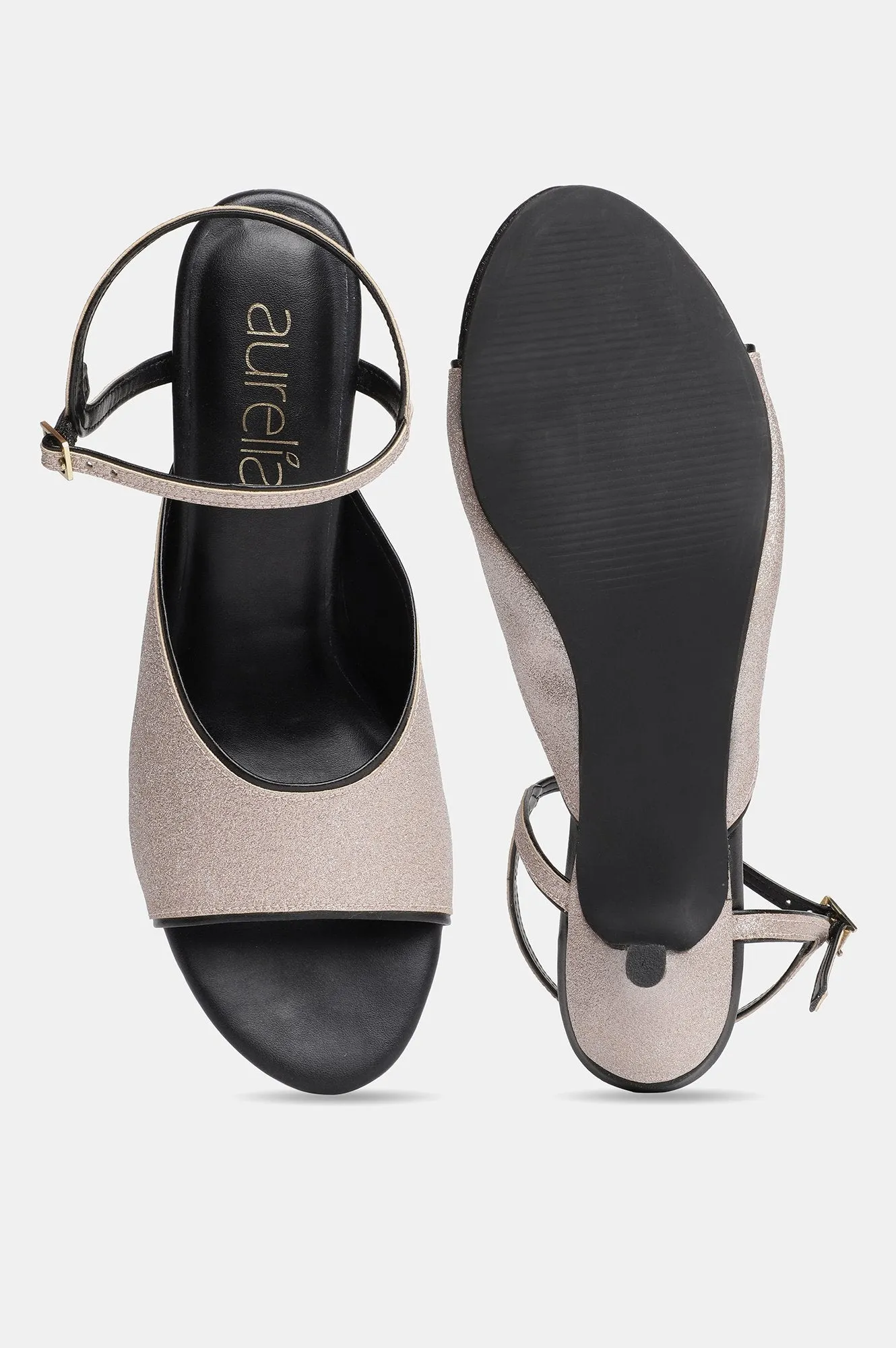 Aurelia Glitter Gold Glitter Square Kitten Heel