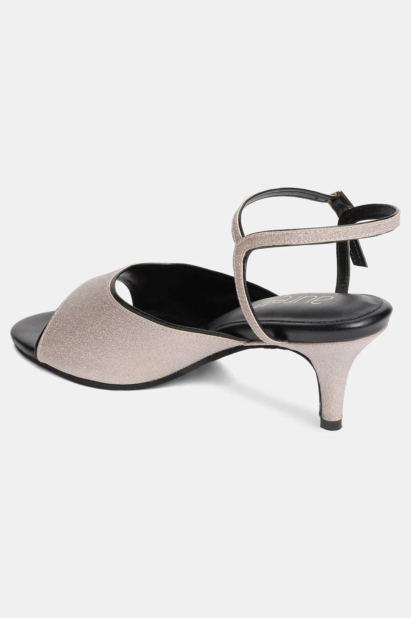 Aurelia Glitter Gold Glitter Square Kitten Heel