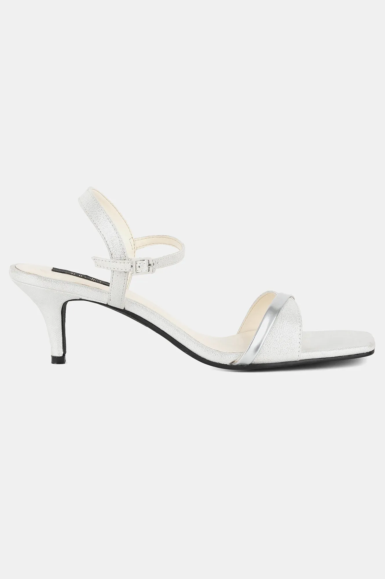 Aurelia Silver Square Toe Textured Kitten Heel - ZGeorgina