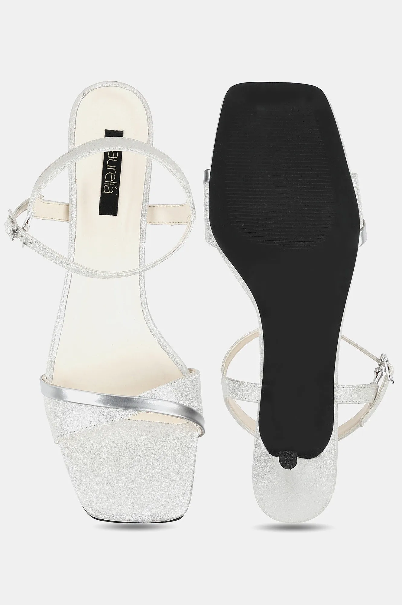 Aurelia Silver Square Toe Textured Kitten Heel - ZGeorgina
