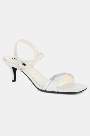 Aurelia Silver Square Toe Textured Kitten Heel - ZGeorgina