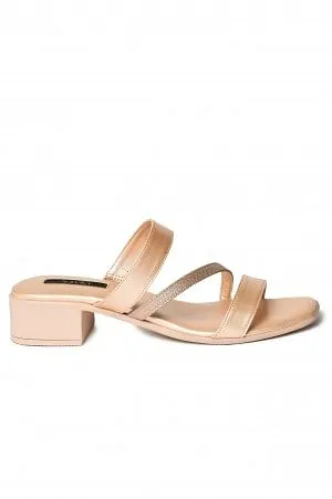 Aurelia Textured Rose Gold Glitter Square Toe Block Heel