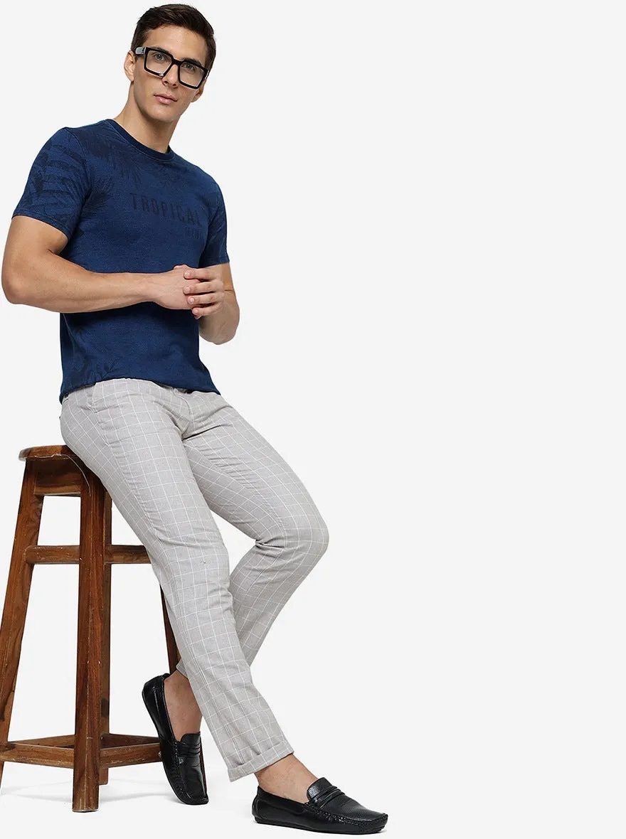 Beige Checked Uno Fit Casual Trouser | JadeBlue