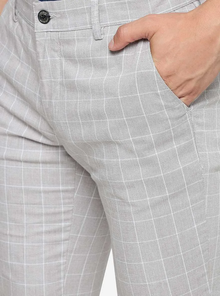 Beige Checked Uno Fit Casual Trouser | JadeBlue