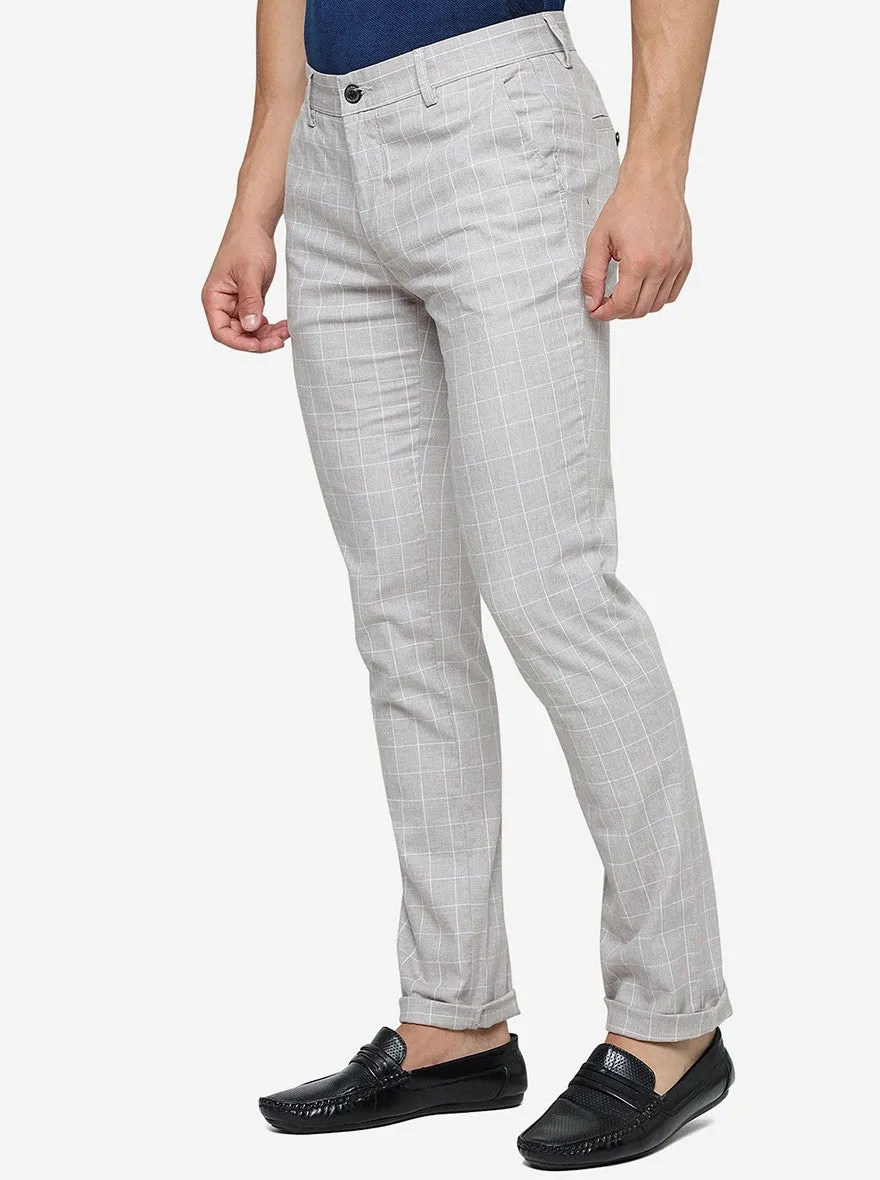Beige Checked Uno Fit Casual Trouser | JadeBlue