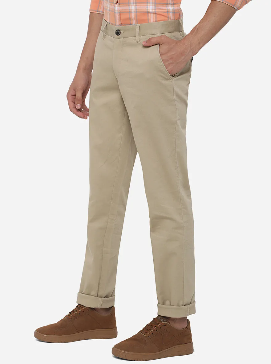 Beige Solid Uno Fit Casual Trouser | JadeBlue