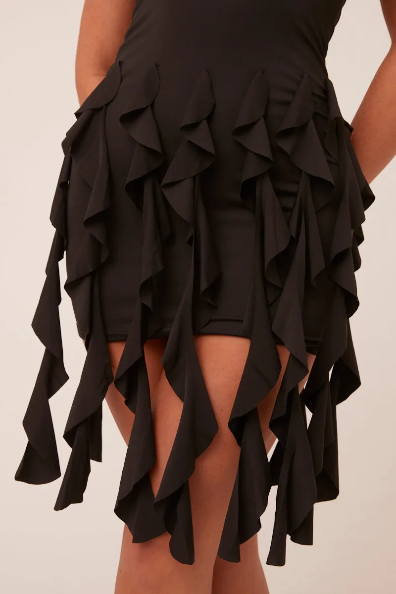 Black Bandeau Frill Hem Mini Dress - Jessie