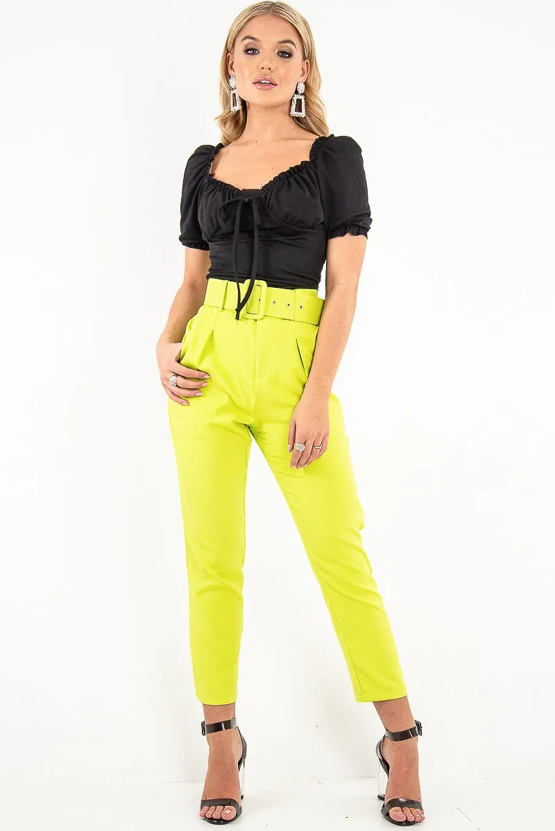 Black Bow Front Ruched Detail Top - Charlie