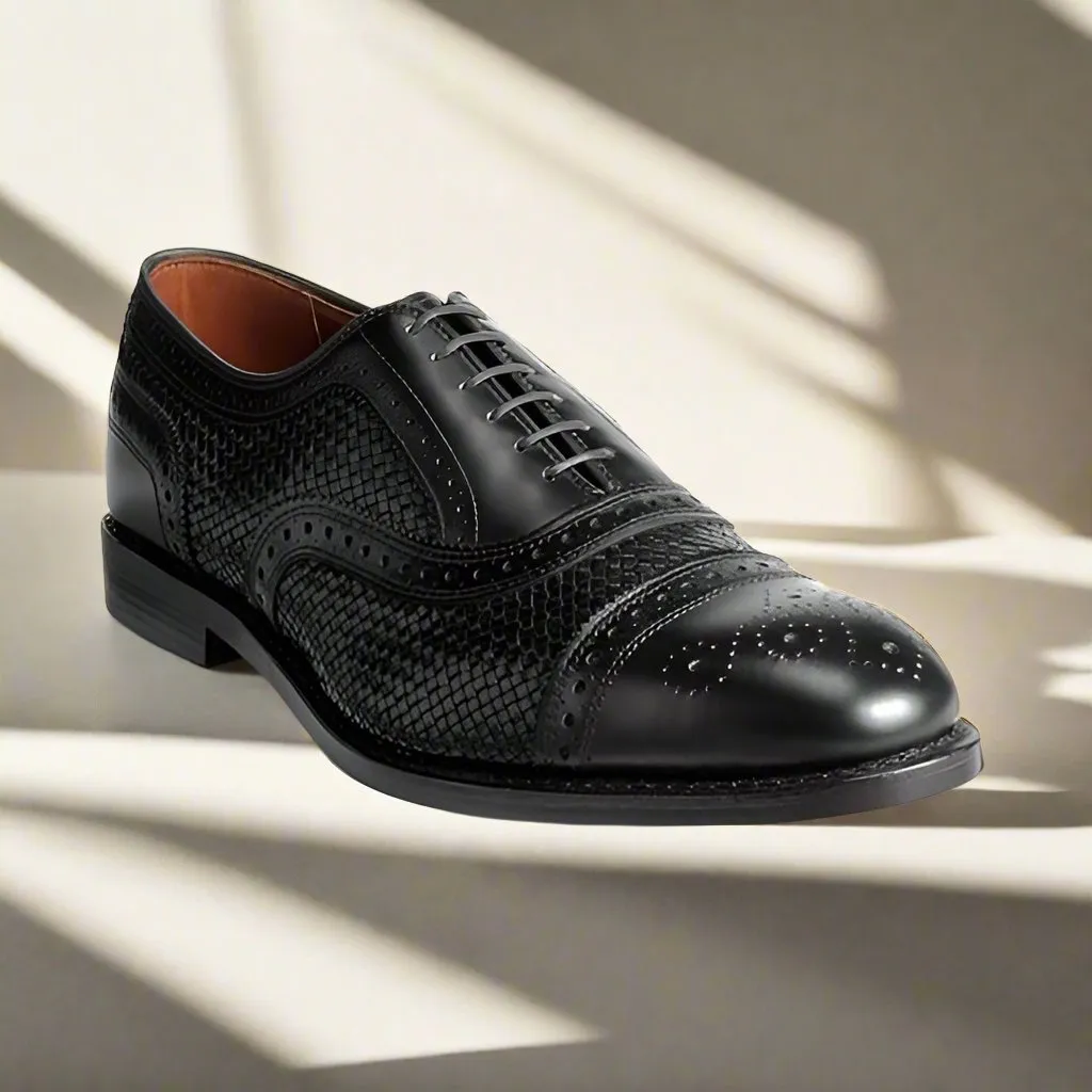 Black Braided Leather Morice Brogue Oxfords - Formal Shoes