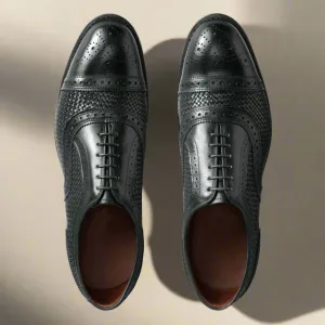 Black Braided Leather Morice Brogue Oxfords - Formal Shoes