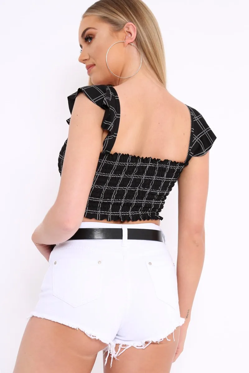 Black Checked Smocked Frill Crop Top - Lenni