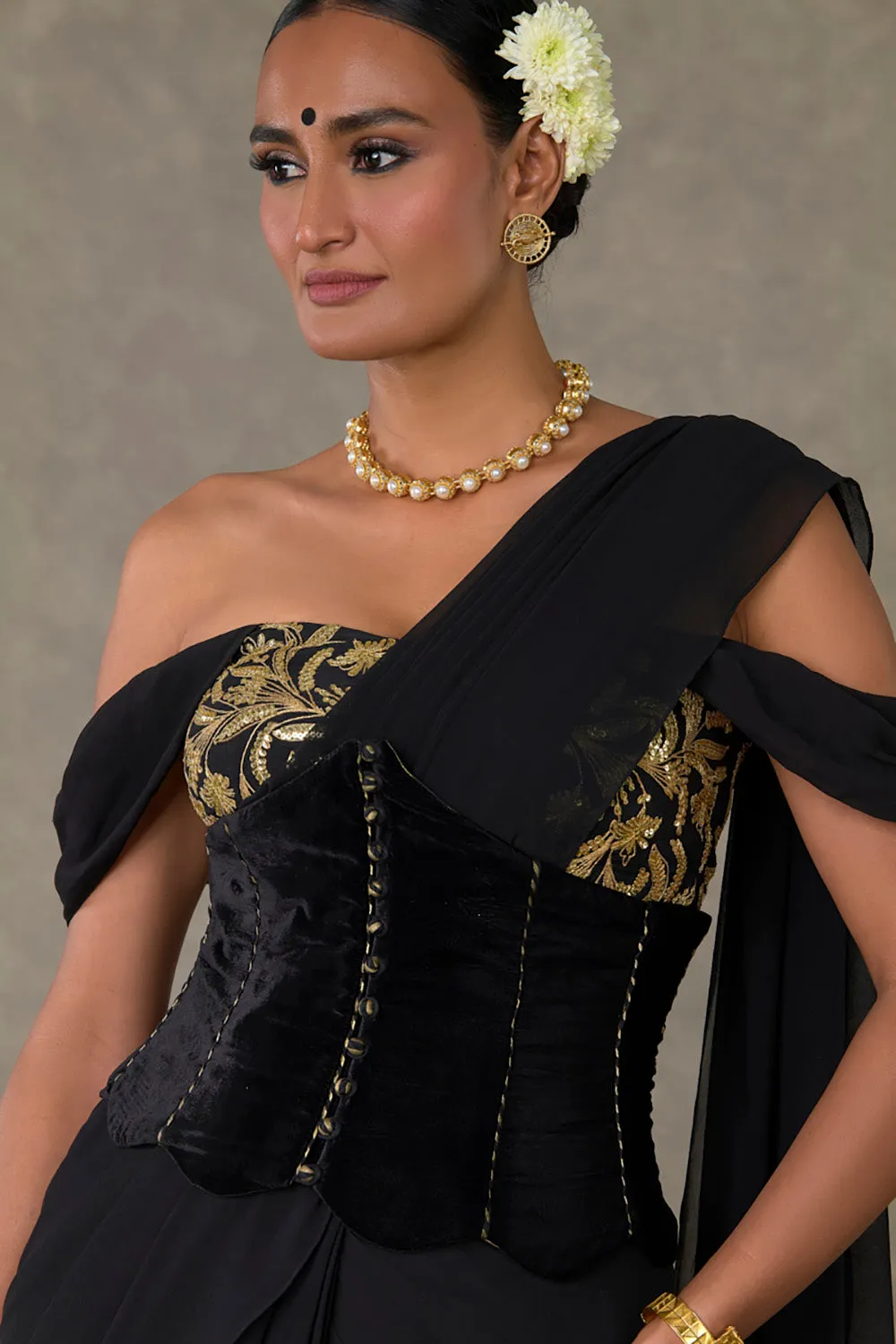 Black 'Neel- Kamal' Corset Saree