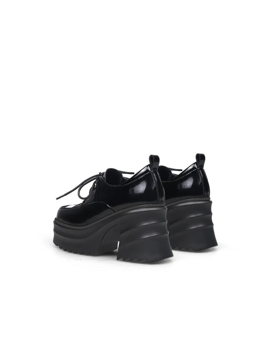 Black Patent Leather Chunky Heel Oxford