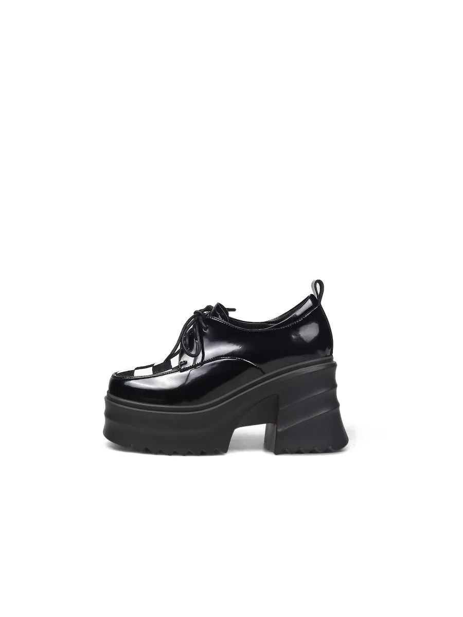 Black Patent Leather Chunky Heel Oxford