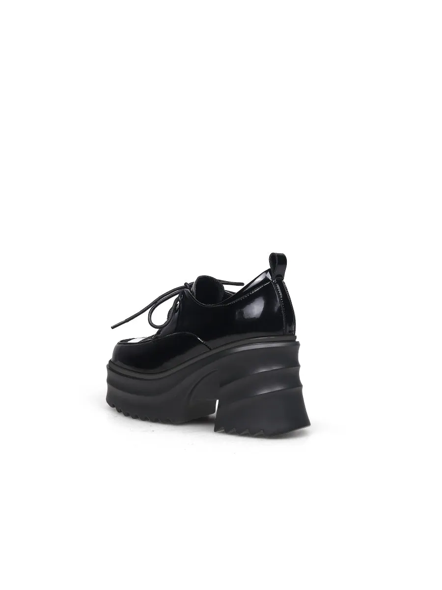 Black Patent Leather Chunky Heel Oxford