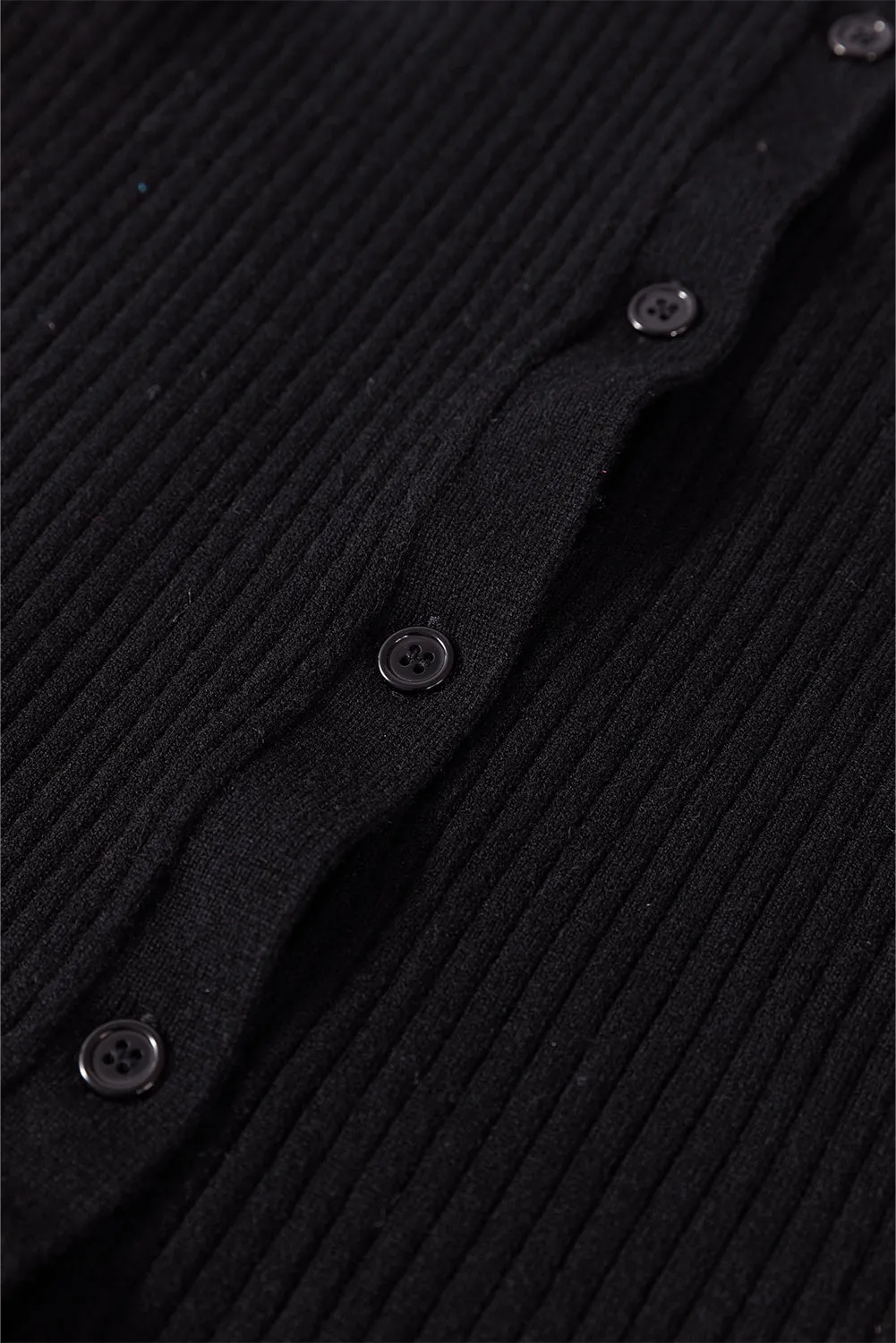 Black Ribbed Knit Collared Slim Fit Sweater Cardigan