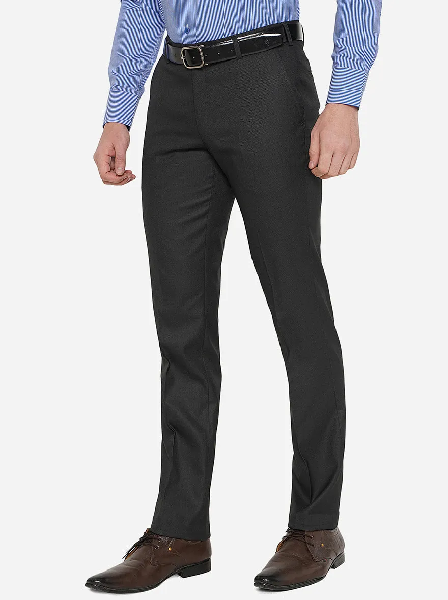 Black Solid Slim Fit Formal Trouser | Greenfibre