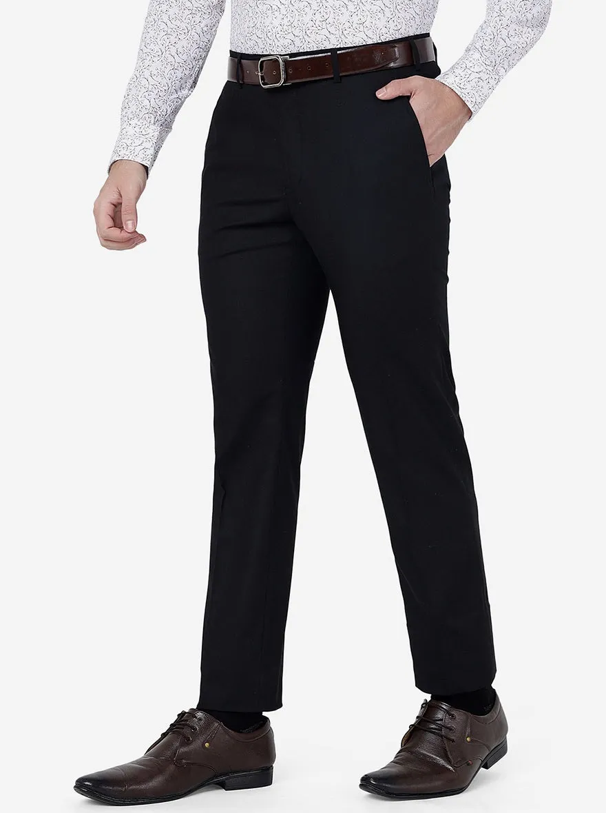 Black Solid Slim Fit Formal Trouser | Metal
