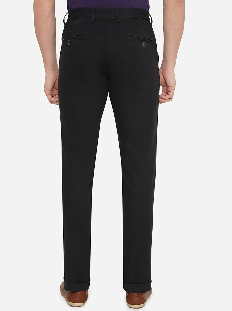 Black Solid Uno Fit Casual Trouser | JadeBlue