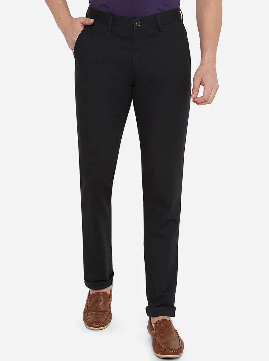 Black Solid Uno Fit Casual Trouser | JadeBlue
