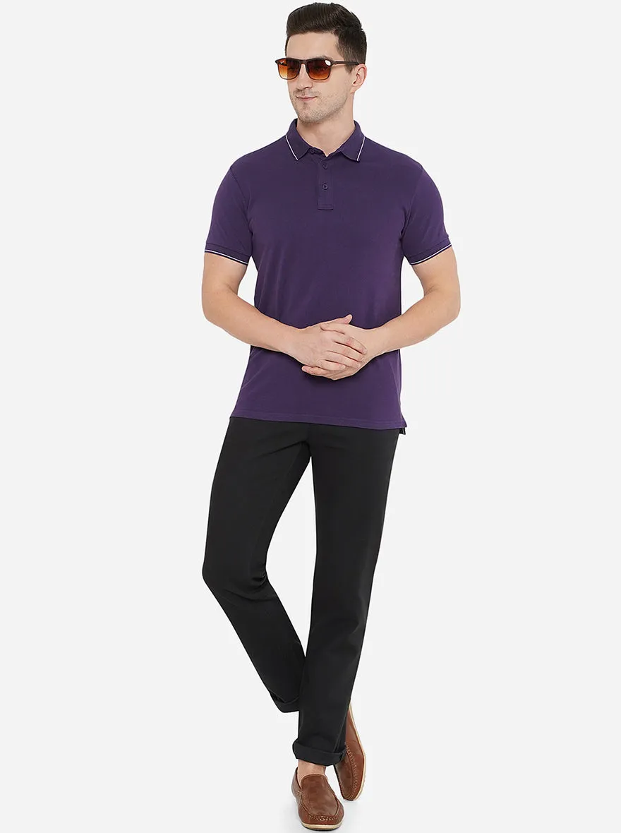 Black Solid Uno Fit Casual Trouser | JadeBlue