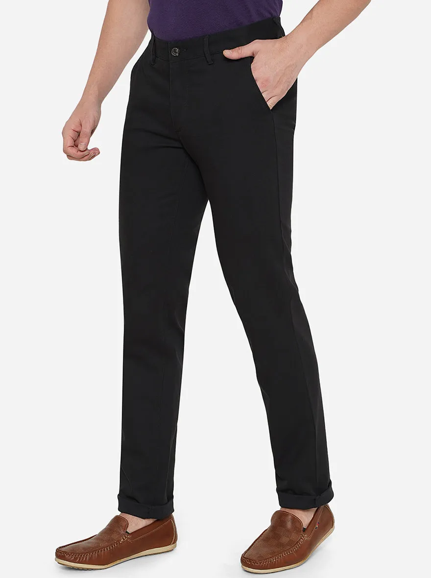 Black Solid Uno Fit Casual Trouser | JadeBlue