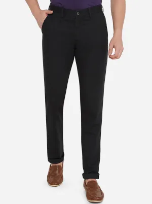 Black Solid Uno Fit Casual Trouser | JadeBlue