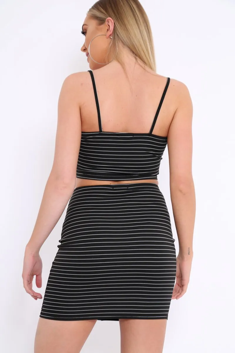 Black Stripe Ring Zip Front Mini Skirt And Bralet - Rosi